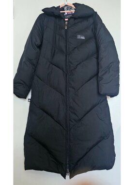 First Down Chevron Quilted Hooded Longline Maxi Puffer Coat Jacket Small
